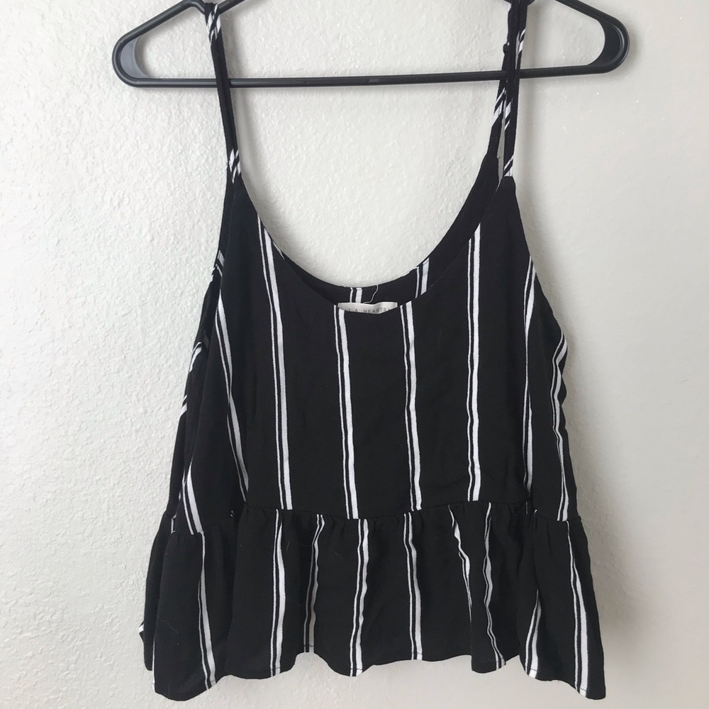 LA Hearts Black and White Striped Peplum Crop Tank